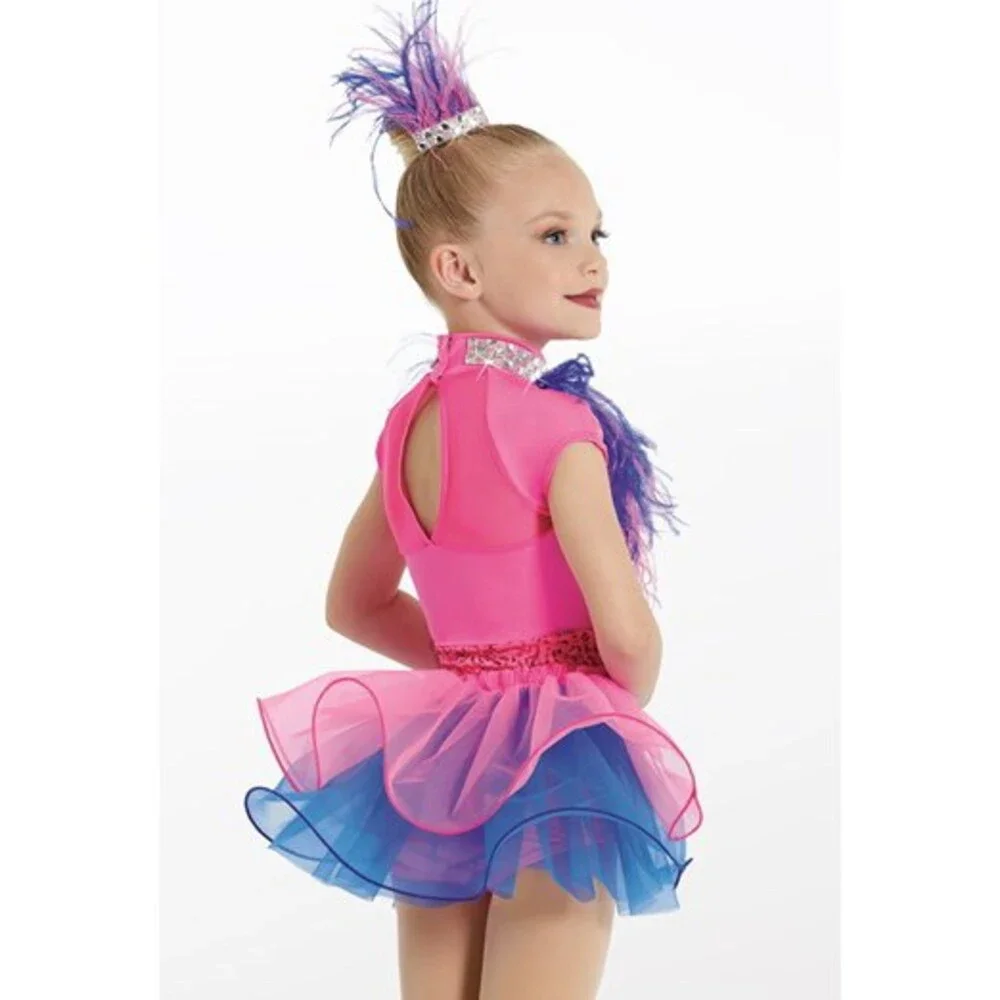 Pre-Owned Dance Costume Weissman 11869 Large Child Pink Feathers Jazz Sequin